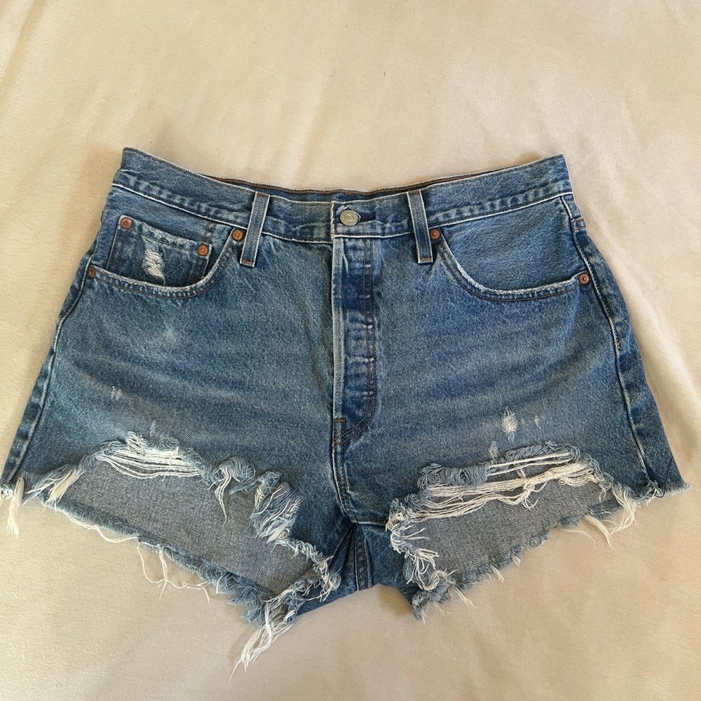 Levi's Blue Distressed Jean Shorts